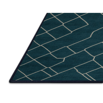 Machine Washable Trellis Blue Area Rug