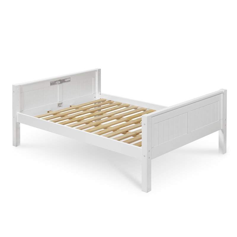 Lit plateforme double en bois massif Friedemar, Blanc