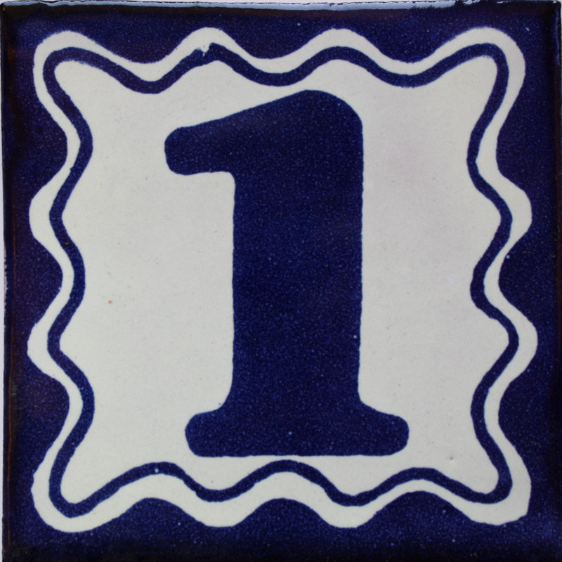 4.2" x 4.2" 3pcs TalaMex Blue Talavera Tile Number One