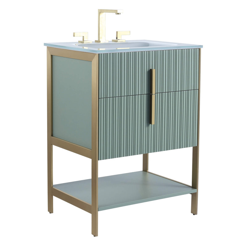 Mirutil Single Bathroom Vanity with Top, Satin Brass, Mint Green