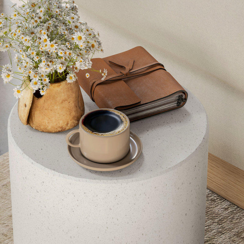 HOMCOM Round Side Table, Weight Accent Table With Terrazzo Finish, End Table With 4 Adjustable Feet  Indoor, Outdoor, Cream