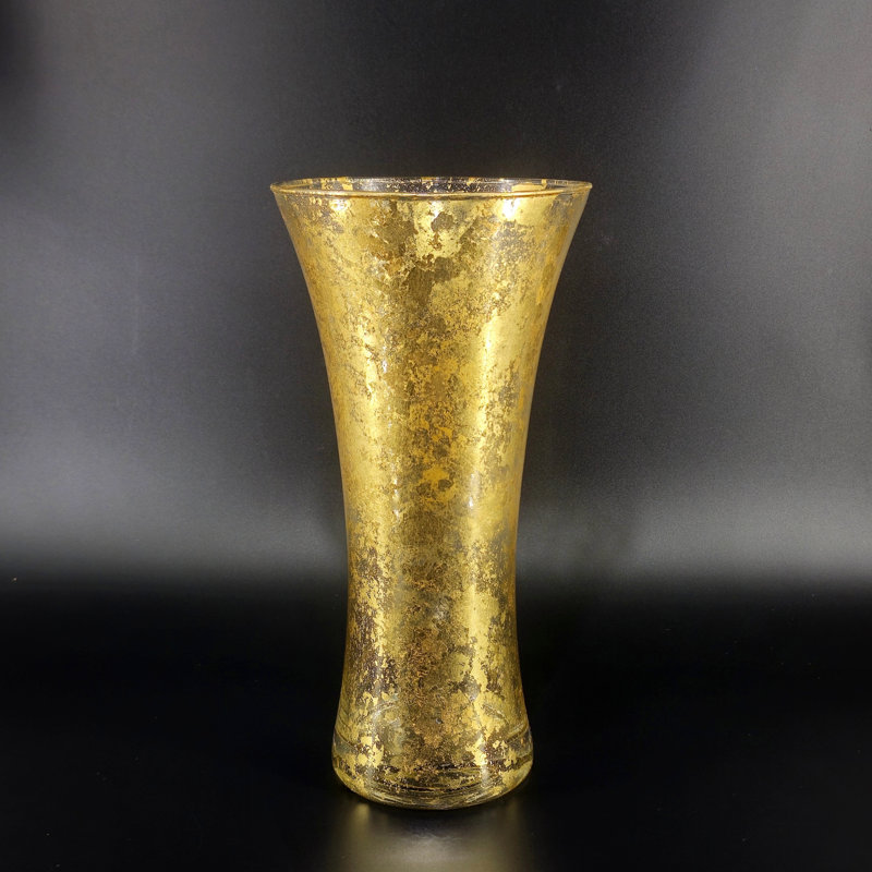 Thassos Gilded Glass Bouquet Vase, Gold, 12" H x 6" W x 6" D