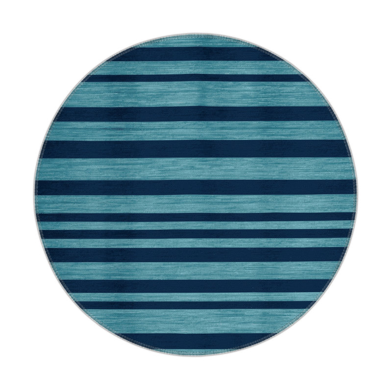 Tapis intérieur / extérieur bleu HorizontalStripes, Rond 5 pi