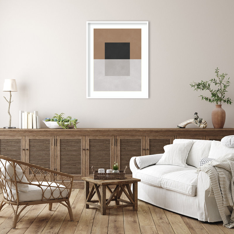 «Black and Brown Blocks» par Pavier Wood, reproduction d'art encadrée, H 41 po x l 33 po, Blanc svelte