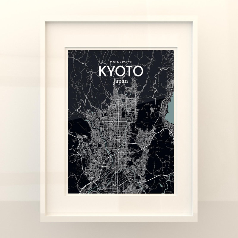 Kyoto City Map In Midnight - No Frame Print, 20cm H x 16cm W x 0.05cm D