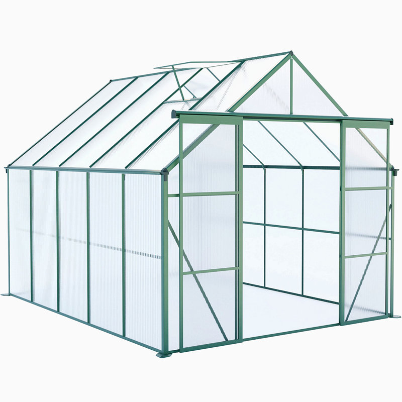 Double Door Polycarbonate Greenhouse Raised Base And Anchor Aluminum Heavy Duty Walk-In Greenhouses For Outdoor Backyard In All Season