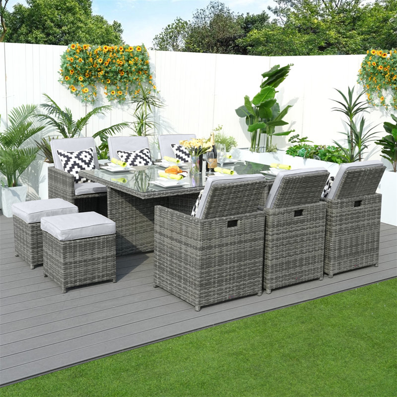 Carmel 6-seat Cube Outdoor Dining Set Rectangular Diningtable With Chairs, Gray