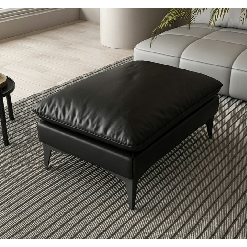 Repose-pieds en cuir avec coussin de duvet, 16.5" H x 35.4" W x 23.6" D, Noir