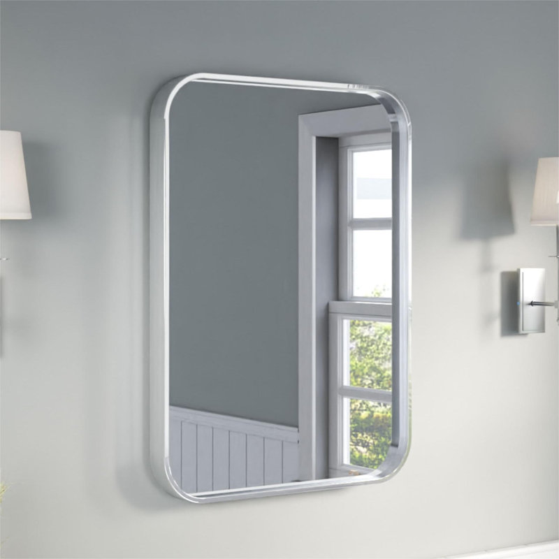 Élégant miroir encadré en aluminium avec coin arrondi pour une décoration intérieure élégante, Argent argent, Rectangulaire