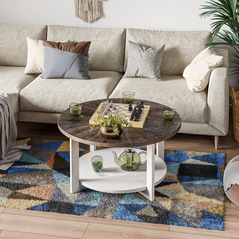 Table basse rustique Farmhouse, Plateau brun / structure blanche