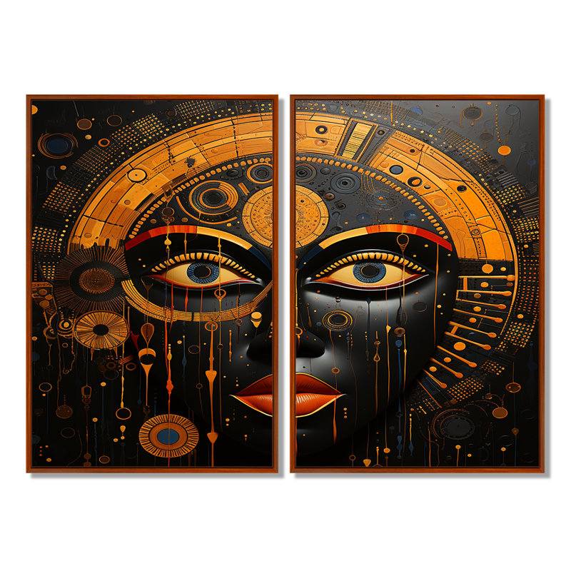 Art mural tribal africain, H 36 po x l 48 po, Impression encadrée flottante, Brun