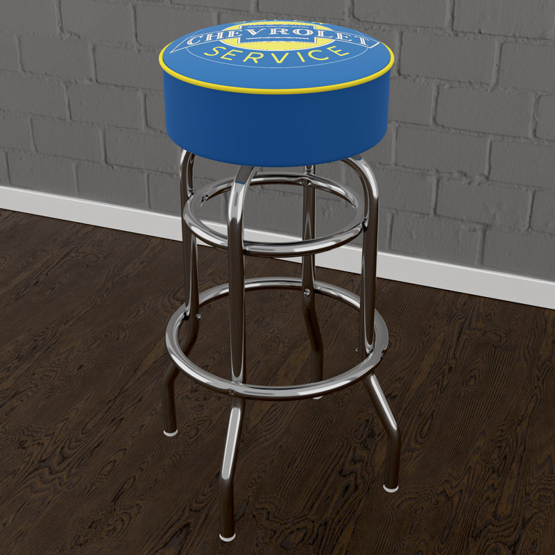 Blue and Chrome Swivel Backless Metal Bar Stool
