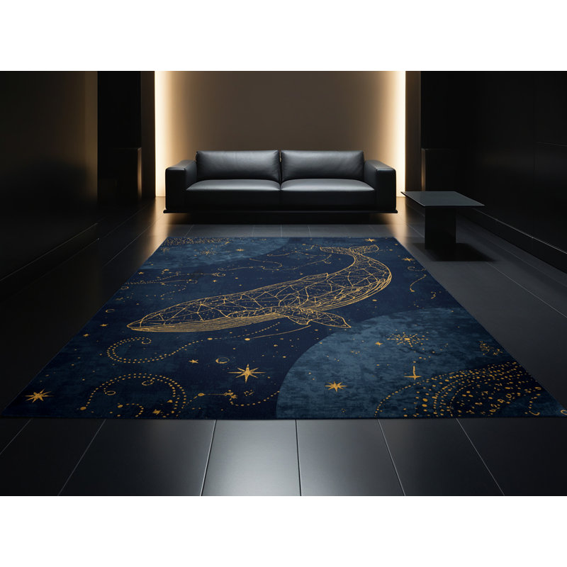 Tapis bleu moelleux en peluche douce d'inspiration mondiale Prompton, 3 X 5
