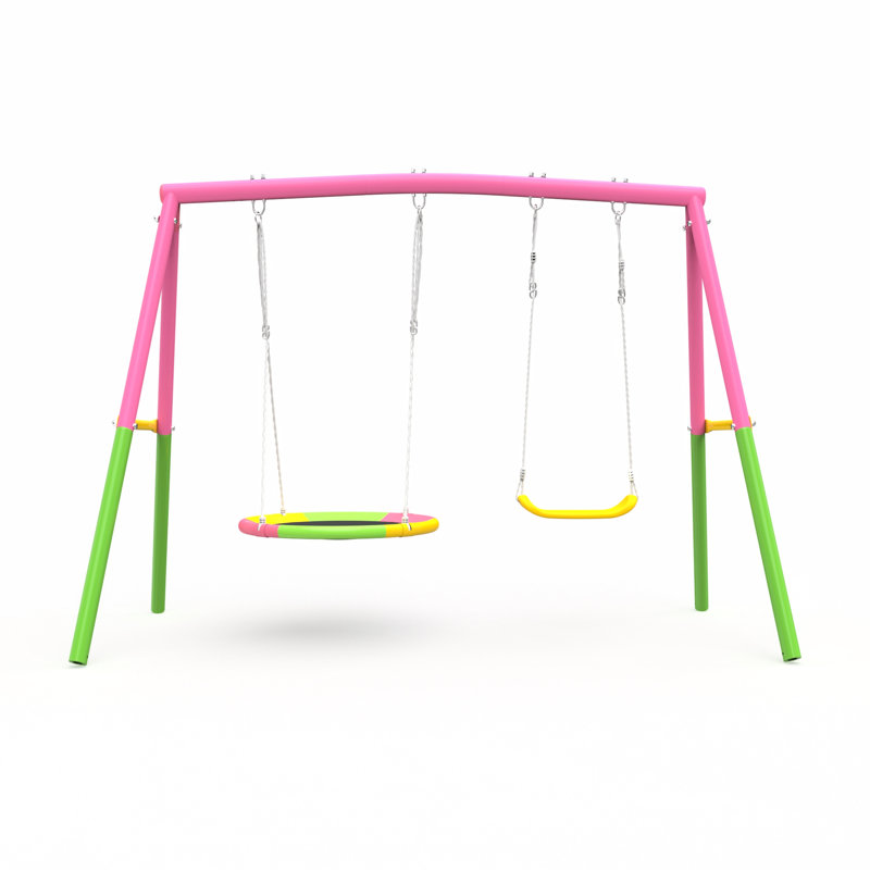 Balançoire d'extérieur avec support en métal à structure en A de 330 lb, 1 soucoupe et sièges à ceinture, couleur principale rose, profondeur de 99 po, largeur de 57 po, hauteur de 72 po, robuste approuvé, conforme aux normes