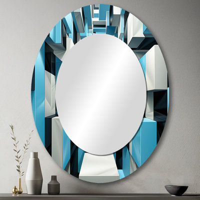 Op Op Blue Focus VI - miroir Op Art, miroir mural moderne unique, impression d'art en métal