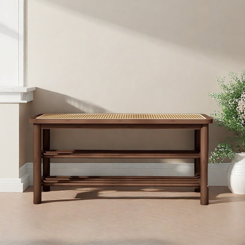 39.4in Shoe Storage Bench, Light Walnut