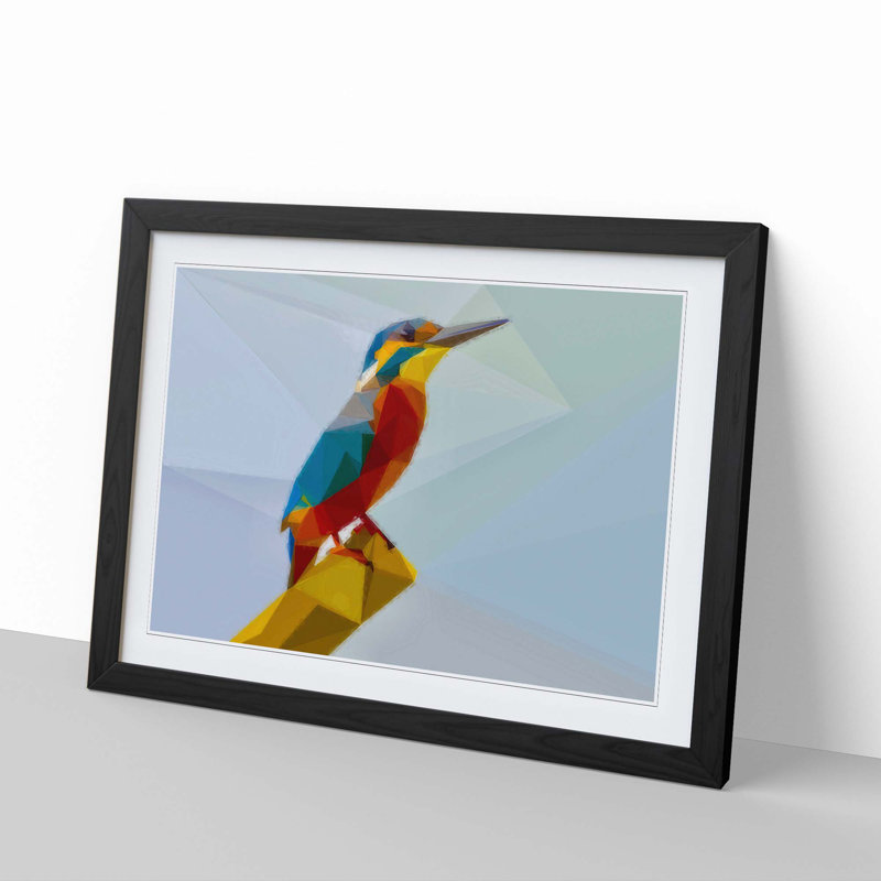 Geometric Kingfisher Bird in Abstract - Framed Print, 36cm H x 48cm W x 2cm D, Black Framed
