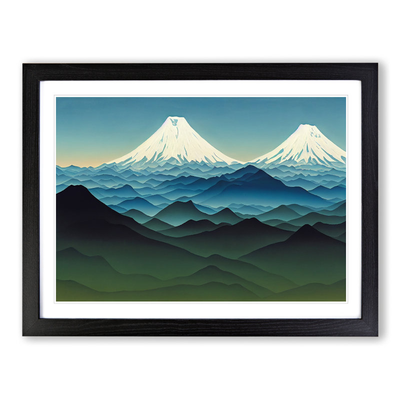 Enticing Japanese Mountains - Single Picture Frame Print, 34cm H x 46cm W x 2cm D, Black