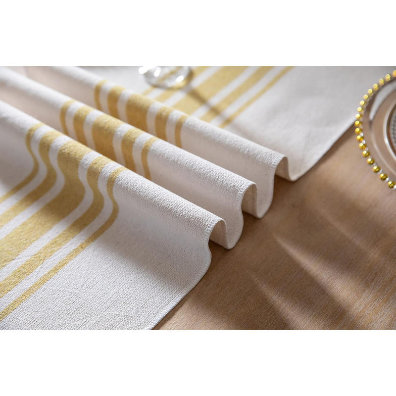 Molique Runner Striped Cotton Table Runner, Beige/Yellow, 60" x 13"