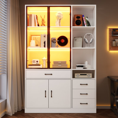 200 Cm Tall Storage Cabinet With Glass Doors