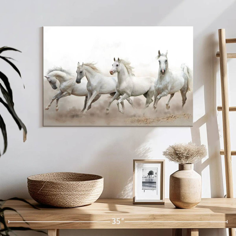 Brampt, chevaux arabes blancs, H 16 po x l 24 po