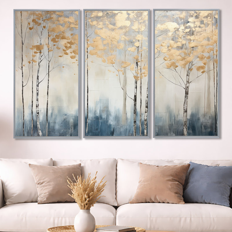 Cronk - ensemble d'art mural forêt, H 40 po x l 60 po x P 1 po, Encadrement argenté