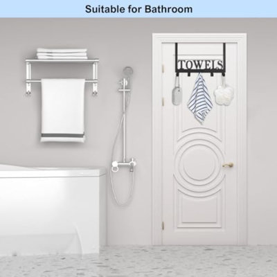 Au-dessus des crochets de porte, porte-serviettes pour porte-serviettes de salle de bain à suspendre, support à serviettes avec 5 crochets pour la cuisine de la chambre à coucher, noir
