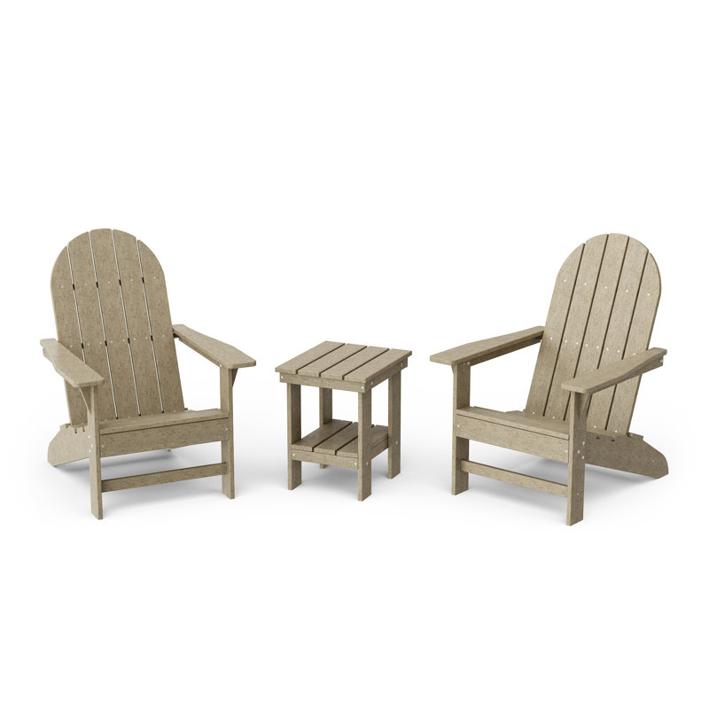 Freedom 3-Piece Traditional Adirondack Set With Side Table, Weathered Wood