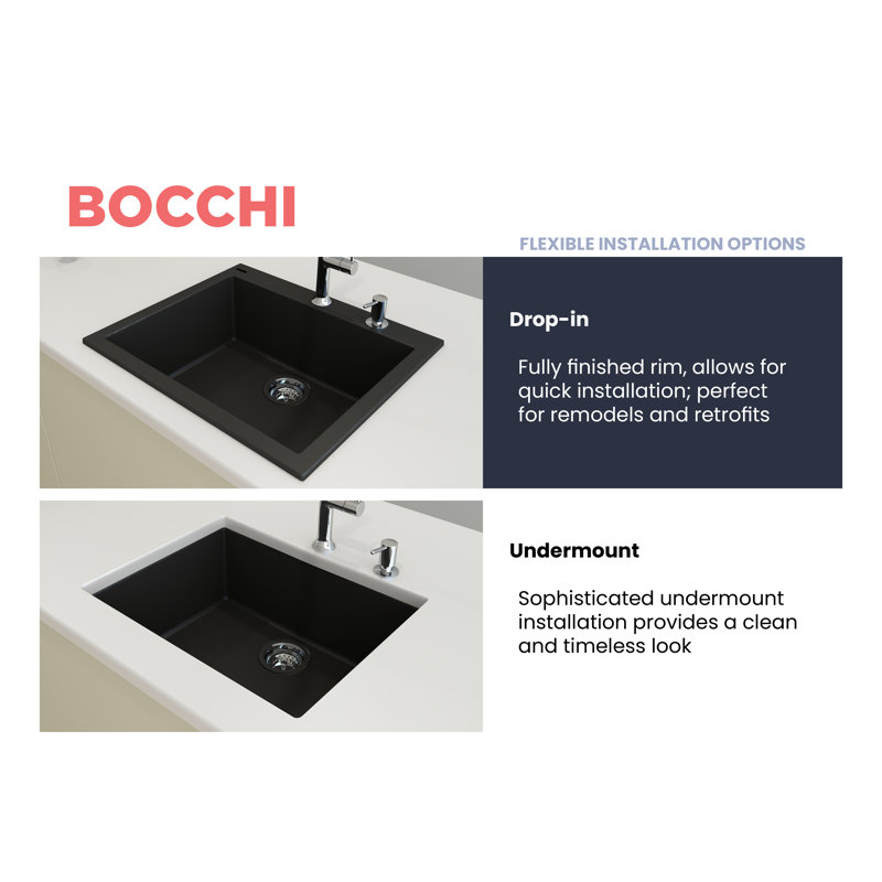 Campino 24'' L Single Basin Kitchen Sink, Matte Black