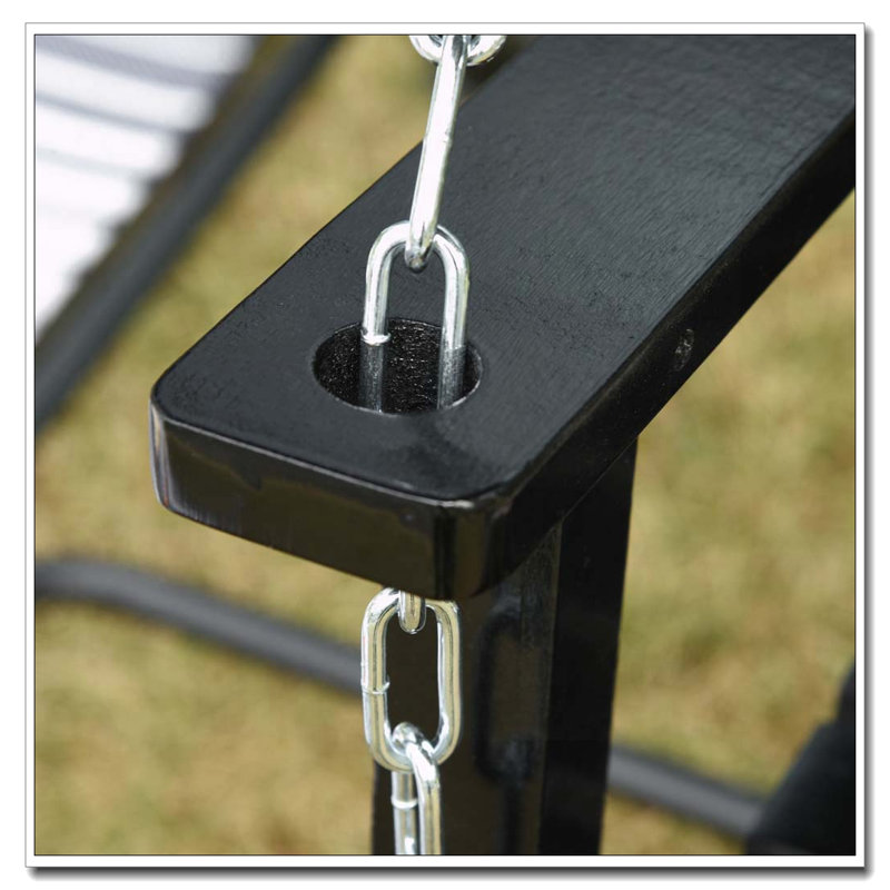 2-Seater Hanging Porch Swing with Slatted Build and Chains, Black