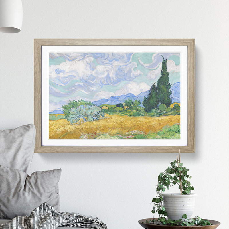 A Wheatfield with Cypresses Vol.2 by Vincent Van Gogh - Framed Print, Oak, 27cm H x 36cm W x 2cm D