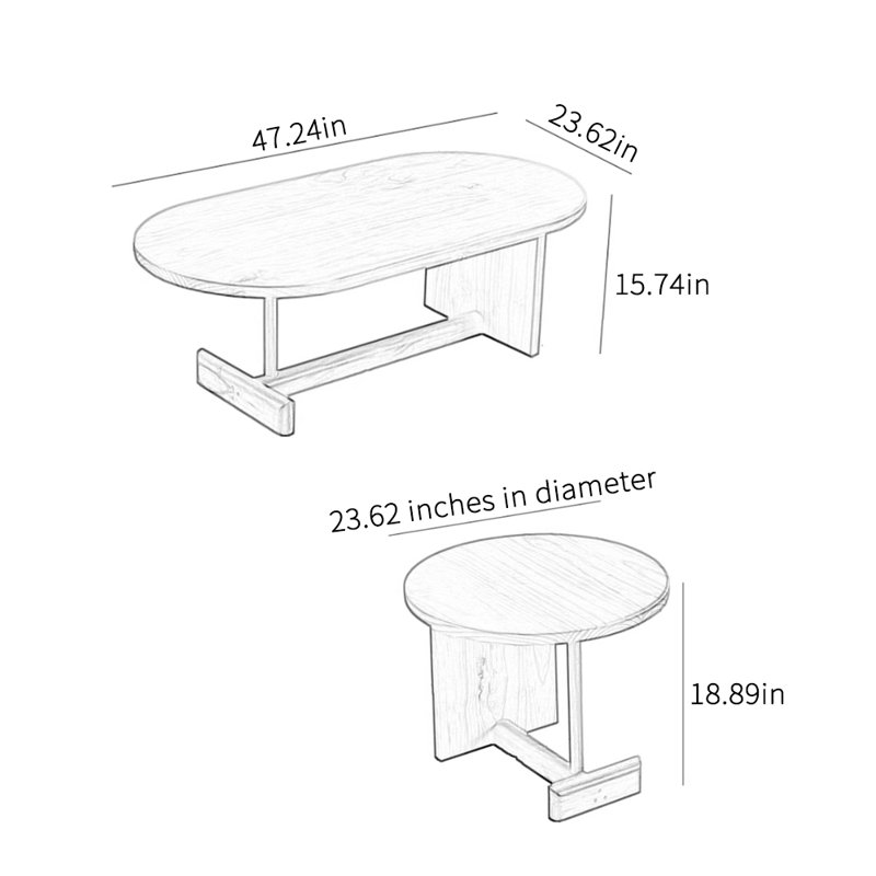 Table basse en bois massif personnalité personnalité, H 15,74 po x L 47,24 po x l 23,62 po