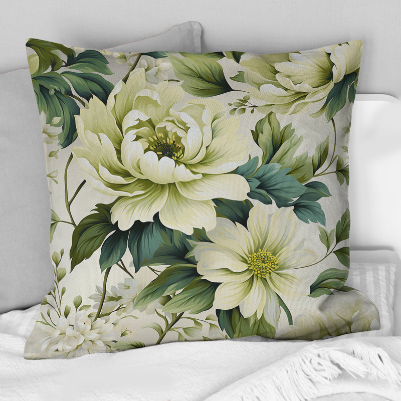 Coussin décoratif en polyester vert et blanc Damas Euphony, H 18 po x l 18 po