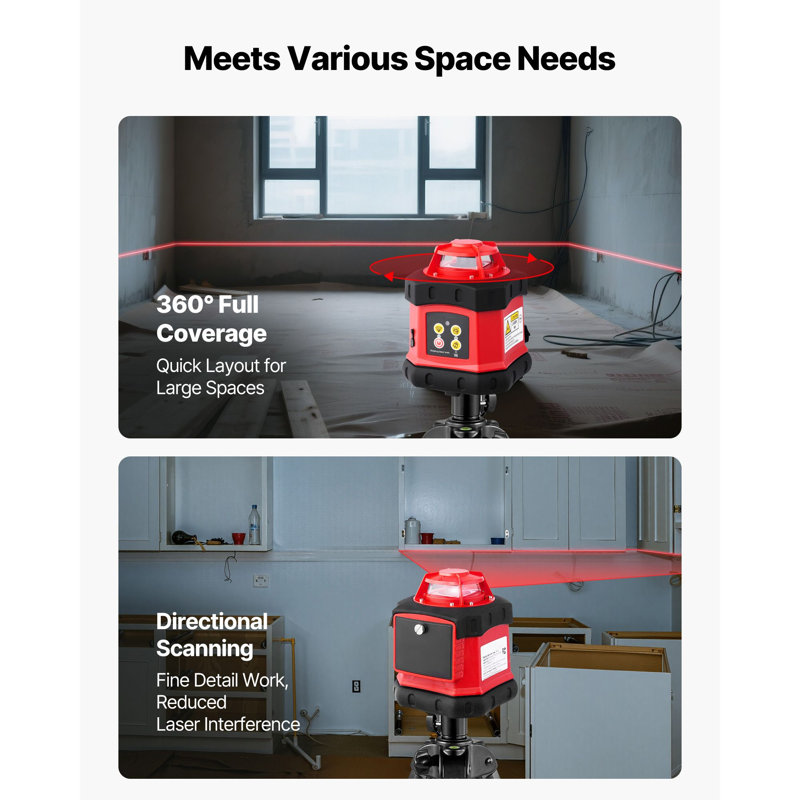 Ensemble de niveau laser rotatif, passage laser horizontal rouge auto nivelant à 360 degrés de 984 pieds, avec trépied, récepteur, télécommande, balance, boîte à outils, étanche IP54, précision de 0,12 po / 100 pi pour la construction