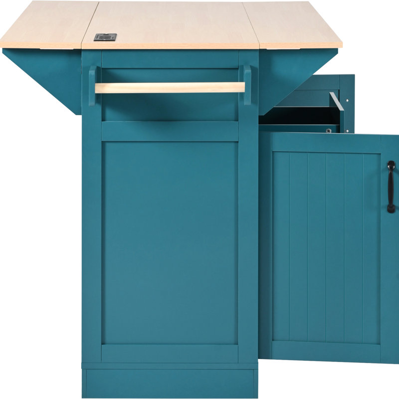 55.7" Kitchen Island With Folding Feature, 2 Drop Leaf, Power Station, 3 Drawers And Luxury Appearance, Spacious Cart Dining Table Empire Style,