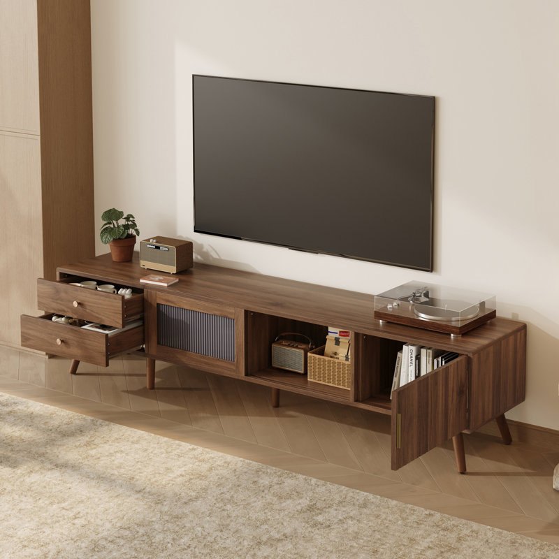 Meuble télé avec portes de rangement en verre