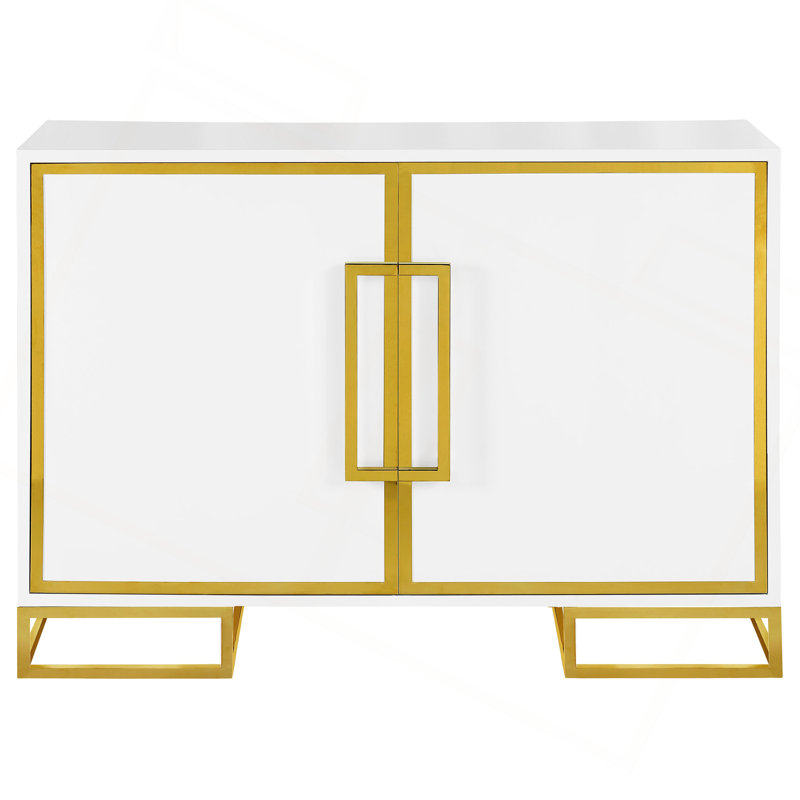 Armoire d'appoint 2 portes synchrone blanche et dorée