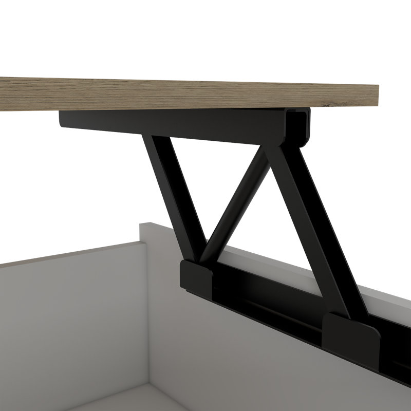 Gambia Coffee Table with Liftable Top Surface, Multi-Function Center Table for Living Room, White/Light Oak