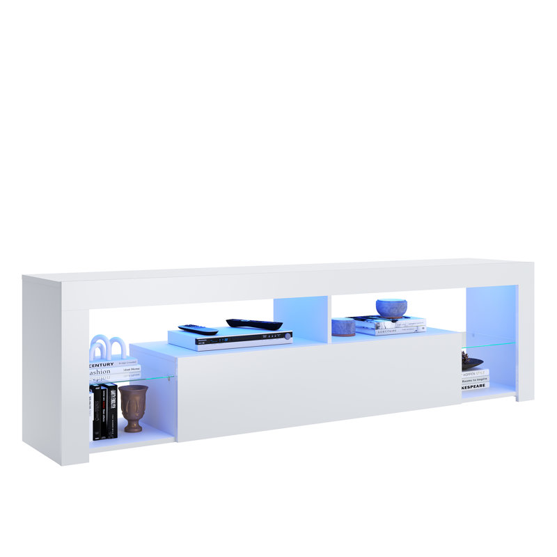 RGB Color Changing Light Mood TV Cabinet with Flip-Down Door, 50.5cm H x 160cm L x 35cm W, Black