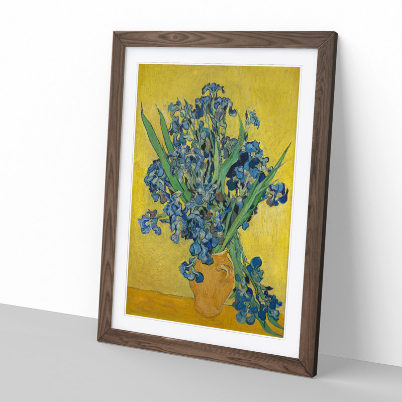 Iris Flowers in a Vase by Vincent Van Gogh - Framed Print, 48cm H x 36cm W x 2cm D, Walnut