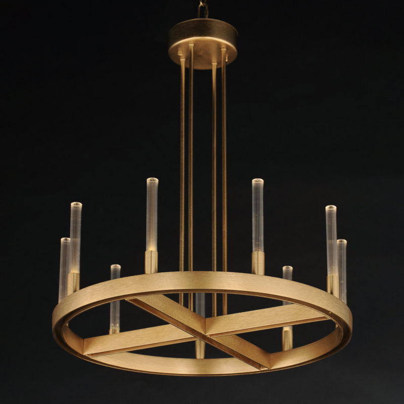 9 - Light Dimmable LED Wagon Wheel Chandelier, Gold