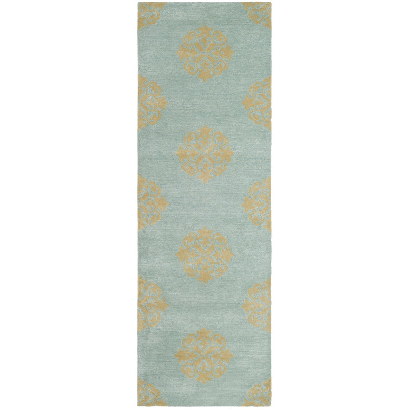 Steve Hand Tufted Wool/Viscose Geometric Rug in Turquoise/Yellow, Runner 2'6" x 6'