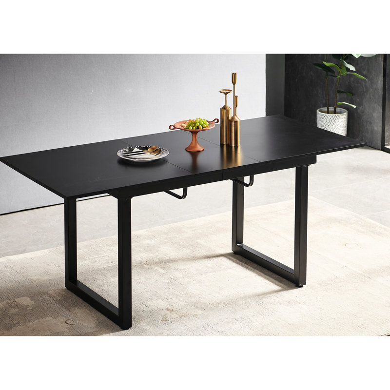 Black Square Table With Metal Leg, Top, Modern Living Room Feature Addition Table, Extendable And Practical