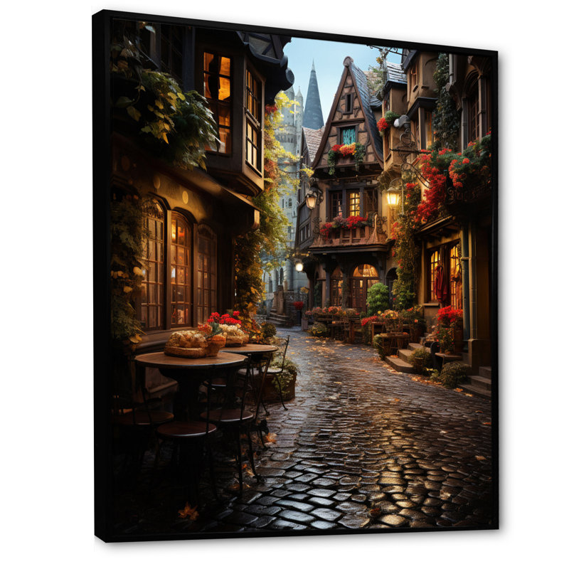 Allemagne, Allemagne, vieille ville, art mural, 44" H x 34" W, Cadre flottant noir