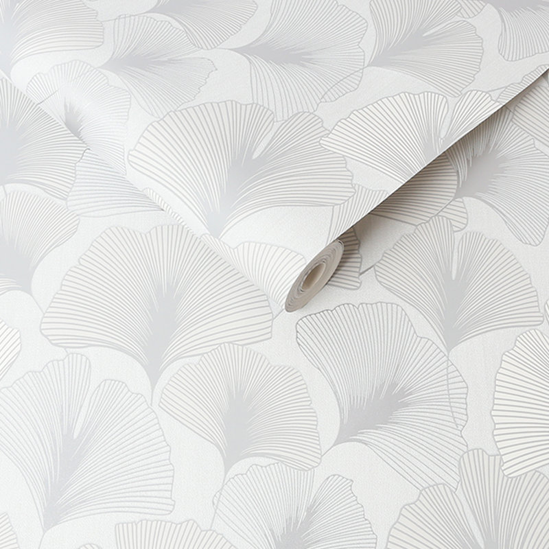 Ginko Superfresco Gingko Leaves - Silver Wallpaper