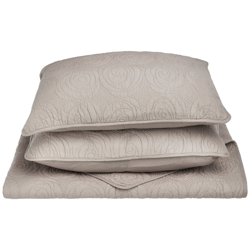 Cotton Sateen Floral Quilt, Full/Queen Quilt + 2 Pillow Shams, Taupe