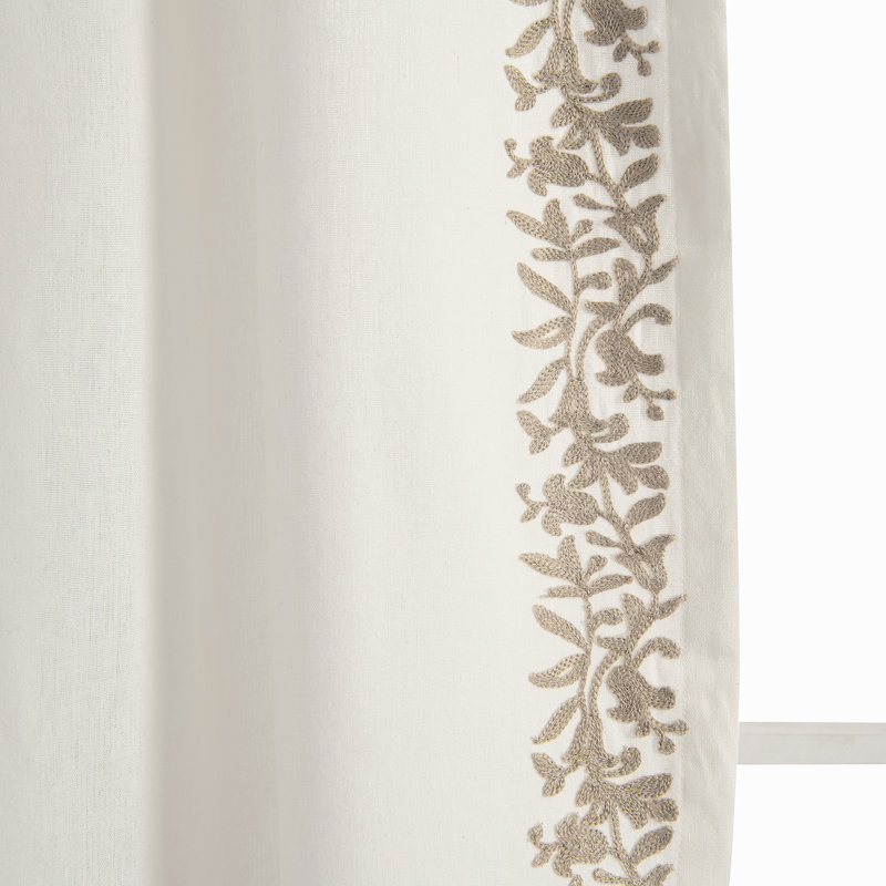 Neutral Linen Embroidery Border Cotton Blend Window Curtain Panel 52"W x 84"L