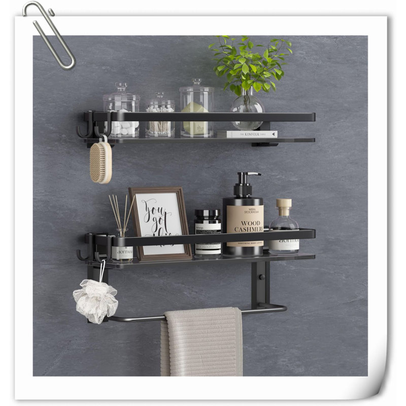 Tablette de douche murale à tablettes flottantes, Noir mat