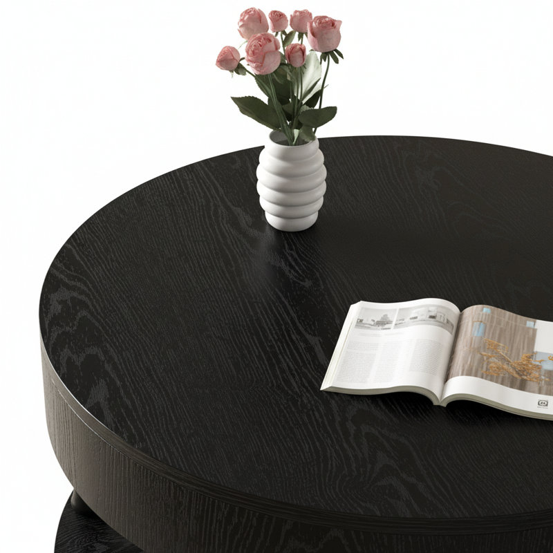 Table avec rangement double pour le salon, table basse ronde moderne de 31,5 po avec rangement et compartiment caché, pieds de nivellement réglables, assemblage facile