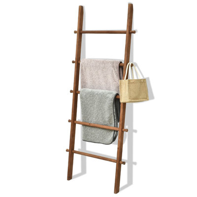 57in Wood Blanket Ladder Living Room Decorative Wall Leaning Farmhouse Quilt Display Holder Rustic Wooden Towel Rack for Bathroom, Light Brown